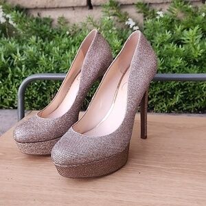 Jessica Simpson Gold Glitter Platform Heels Size 9